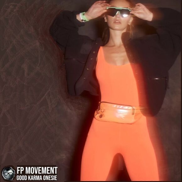 FP MOVEMENT GOOD KARMA ONESIE IN HOT WATERMELON NEON RED WORKOUT JUMPSUIT M/L - Picture 9 of 9